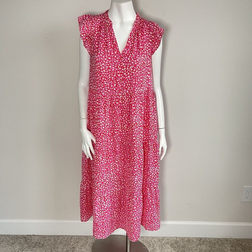 THML Pink Tiered A-Line Midi Dress S Cottage‎ Flowy Sundress Resortwear Vacation